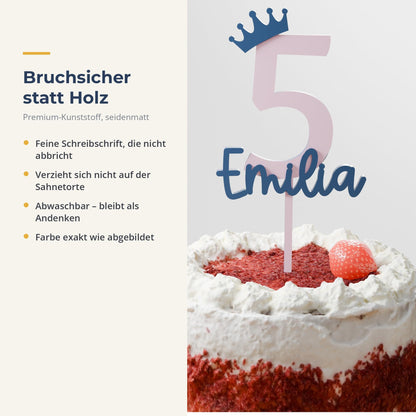 Cake Topper Geburtstag Personalisiert – Zahl mit Krone und Name