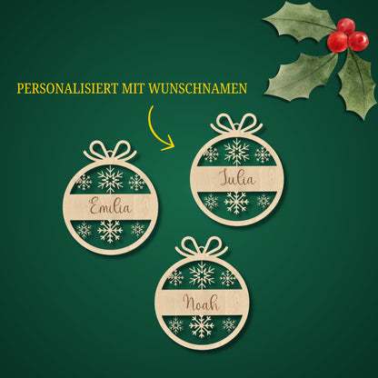 Happy Bumblebee - Personalisierter Weihnachtsbaum Anhänger – Wunschnamen und Motiveauswahl – Nachhaltiger Christbaumschmuck mit Wunschname