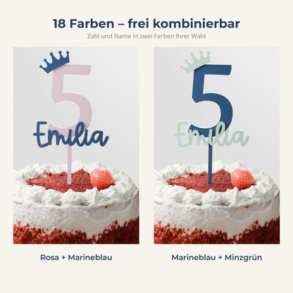 Cake Topper Geburtstag Personalisiert – Zahl mit Krone und Name