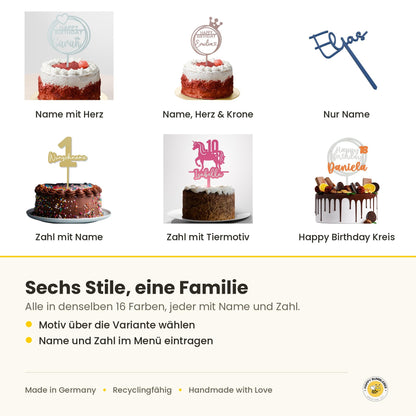 Geburtstag Cake Topper "Name mit Herz & Krone" Personalisiert - Happy Bumblebee