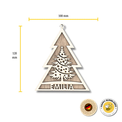 Happy Bumblebee - Personalisierter Weihnachtsbaum Anhänger – Wunschnamen und Motiveauswahl – Nachhaltiger Christbaumschmuck mit Wunschname