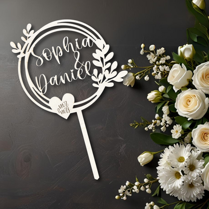 Hochzeit Cake Topper "Variante 8" Personalisiert aus Holz - Happy Bumblebee