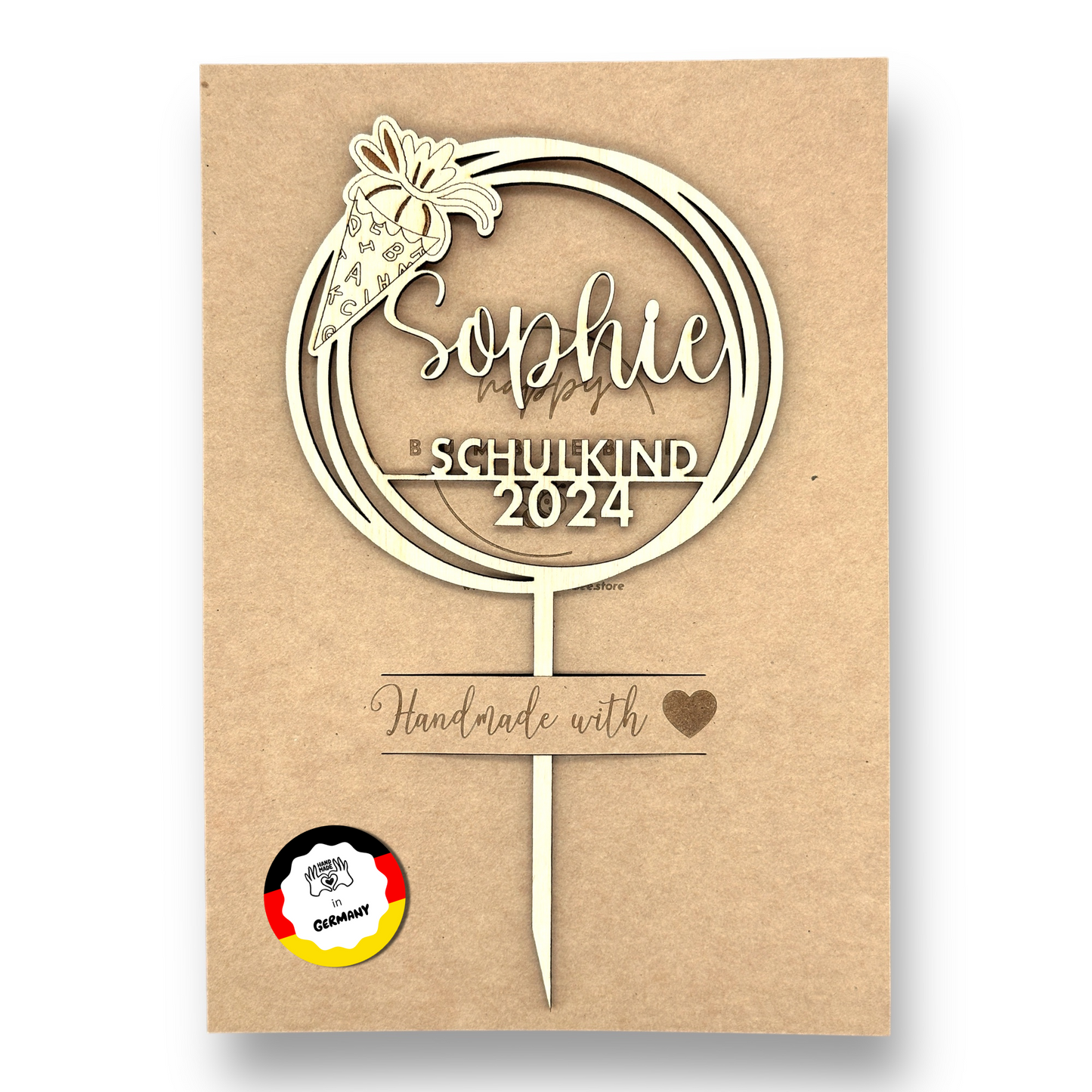 Einschulung Cake Topper "Schultüte" Personalisiert aus Holz - Happy Bumblebee