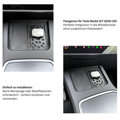 Ladehalterung Für AirPods Pro 2./3rd Gen im Tesla Model 3/Y (ab 2021) - Umweltfreundlich & 3D-gedruckt aus hochwertigem PLA - Passgenau für kabelloses Laden in der Mittelkonsole