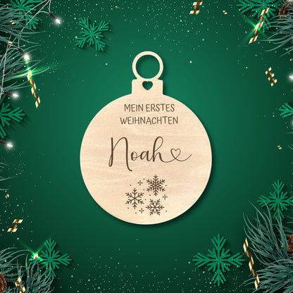 Happy Bumblebee - Personalisierter Weihnachtsbaum Anhänger – Wunschnamen und Motiveauswahl – Nachhaltiger Christbaumschmuck mit Wunschname