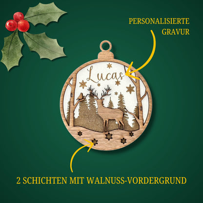 Happy Bumblebee - Personalisierter Weihnachtsbaum Anhänger – Wunschnamen und Motiveauswahl – Nachhaltiger Christbaumschmuck mit Wunschname