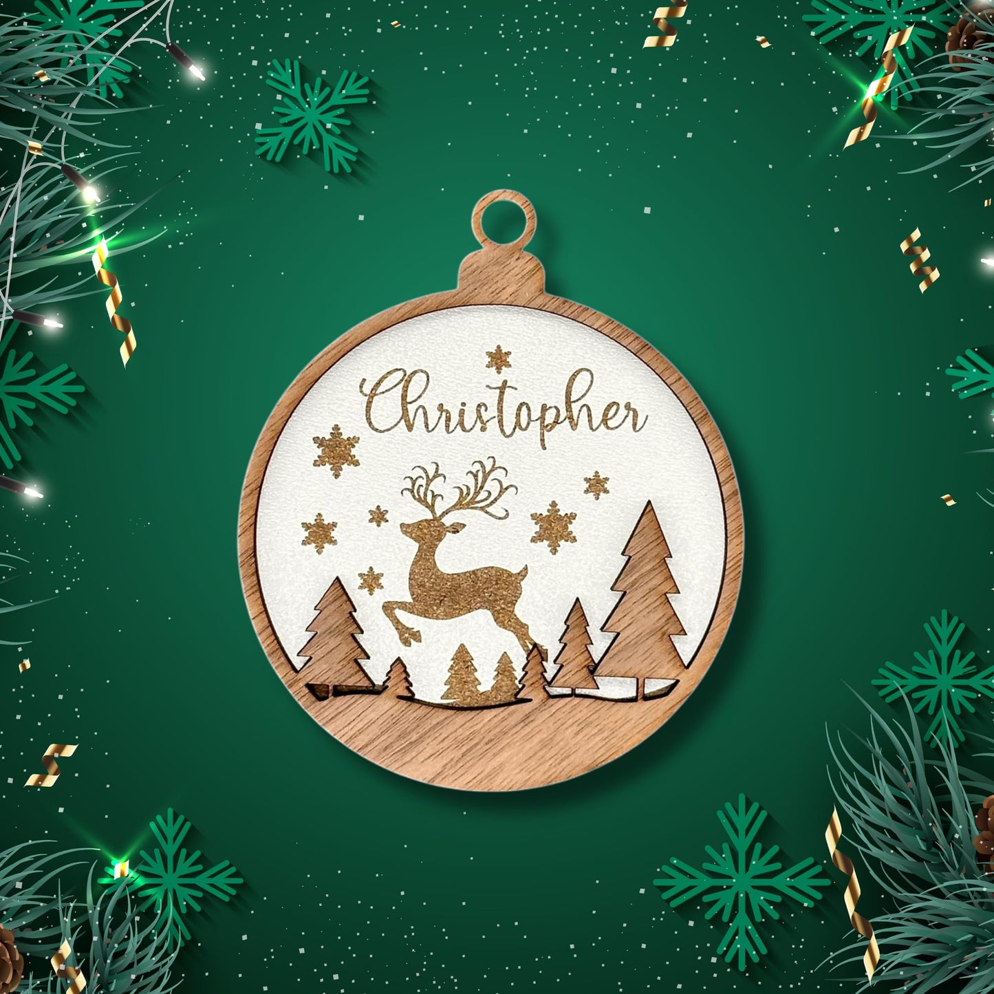 Happy Bumblebee - Personalisierter Weihnachtsbaum Anhänger – Wunschnamen und Motiveauswahl – Nachhaltiger Christbaumschmuck mit Wunschname