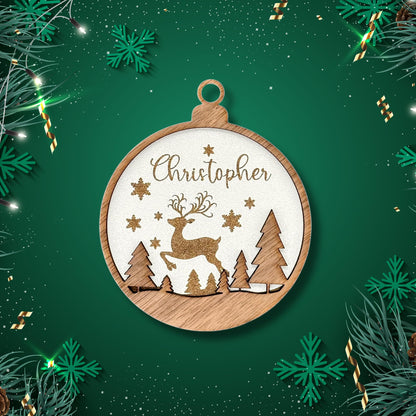 Happy Bumblebee - Personalisierter Weihnachtsbaum Anhänger – Wunschnamen und Motiveauswahl – Nachhaltiger Christbaumschmuck mit Wunschname