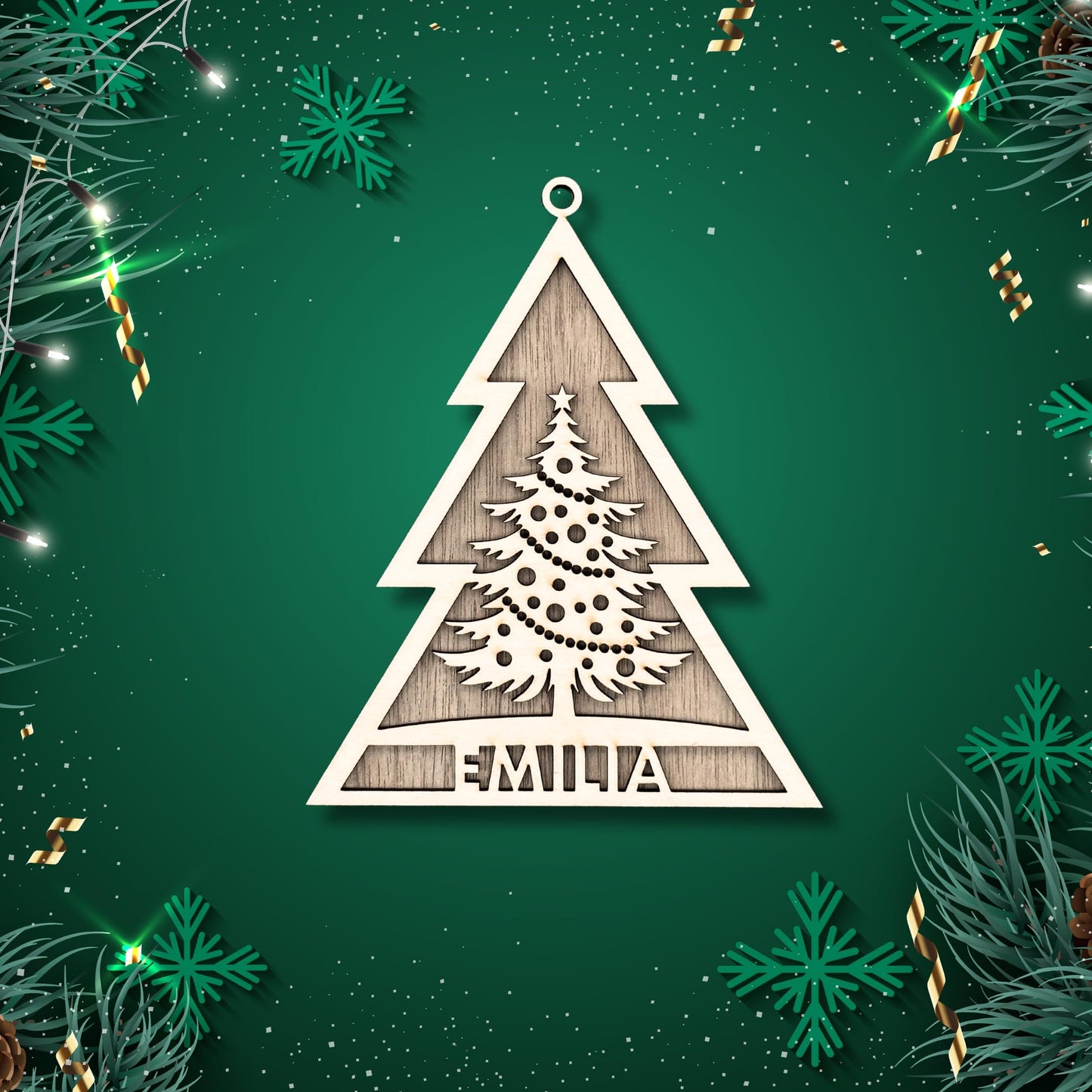 Happy Bumblebee - Personalisierter Weihnachtsbaum Anhänger – Wunschnamen und Motiveauswahl – Nachhaltiger Christbaumschmuck mit Wunschname