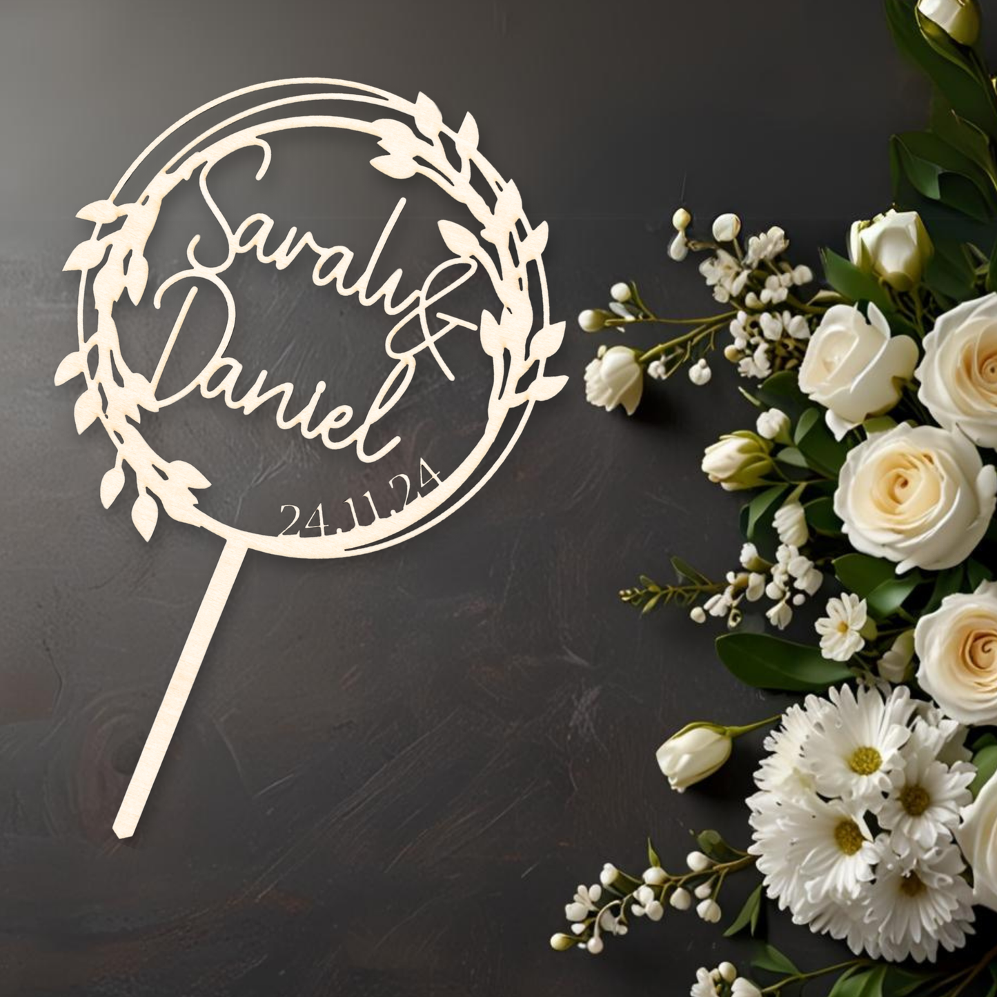 Hochzeit Cake Topper "Variante 15" Personalisiert aus Holz - Happy Bumblebee