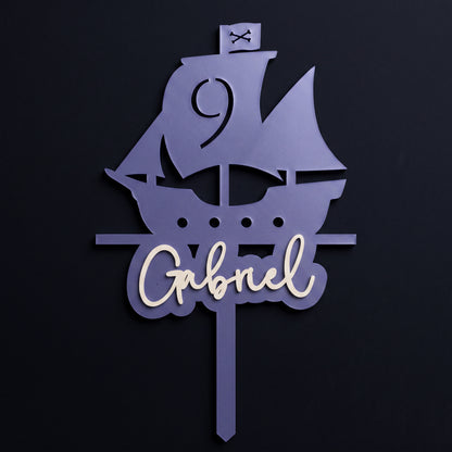 Cake Topper Zahl mit Piratenschiff, Flatlay-Ansicht