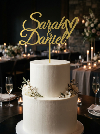 Hochzeit Cake Topper "Namen mit Herz" Personalisiert - Happy Bumblebee