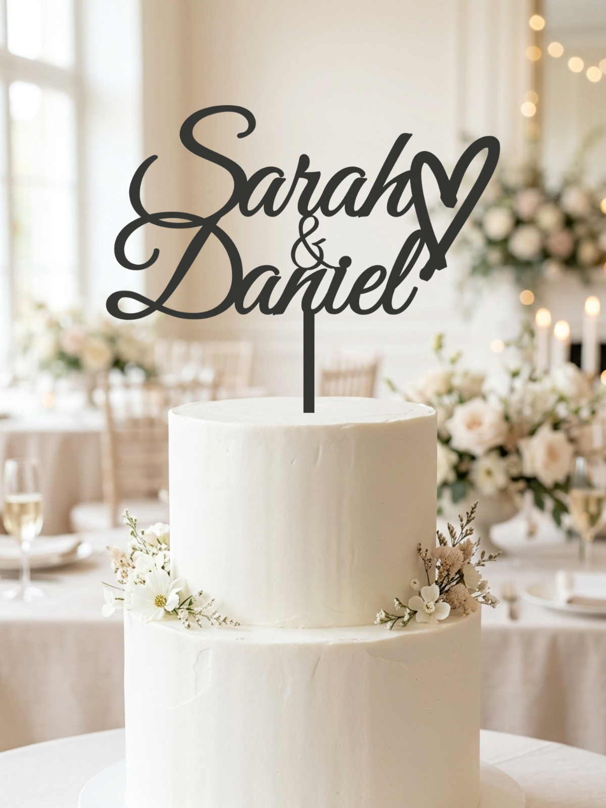 Hochzeit Cake Topper "Namen mit Herz" Personalisiert - Happy Bumblebee