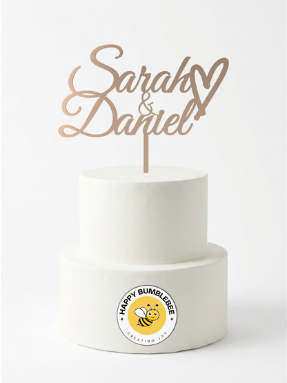 Hochzeit Cake Topper "Namen mit Herz" Personalisiert - Happy Bumblebee
