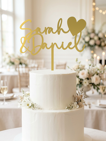 Hochzeit Cake Topper "Namen mit Datumsherz" Personalisiert - Happy Bumblebee