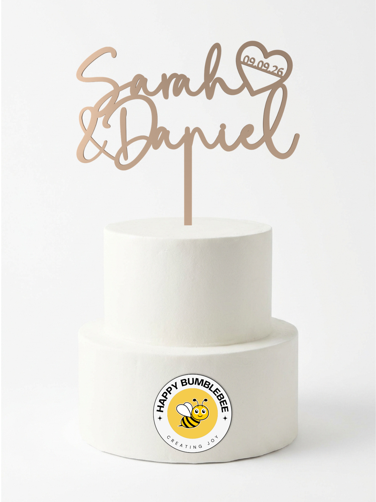 Hochzeit Cake Topper "Namen mit Datumsherz" Personalisiert - Happy Bumblebee