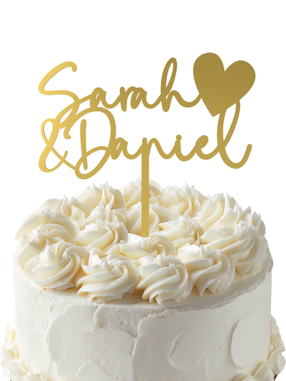 Hochzeit Cake Topper "Namen mit Datumsherz" Personalisiert - Happy Bumblebee