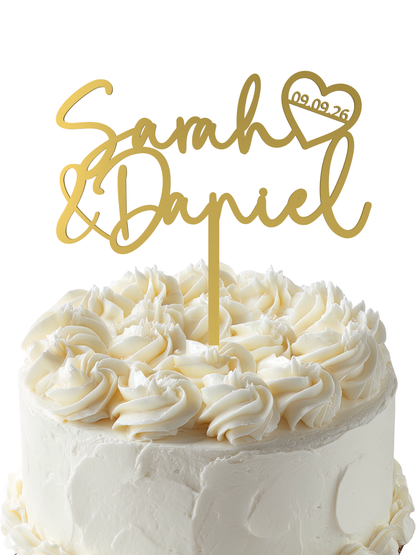 Hochzeit Cake Topper "Namen mit Datumsherz" Personalisiert - Happy Bumblebee