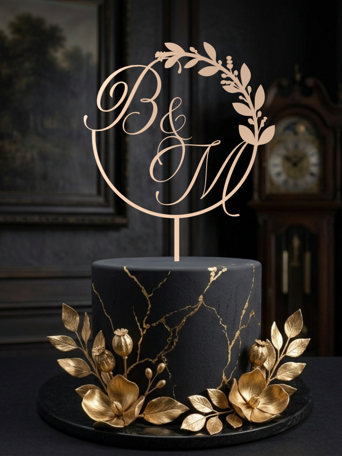 Hochzeit Cake Topper "Monogramm im Kranz" Personalisiert - Happy Bumblebee