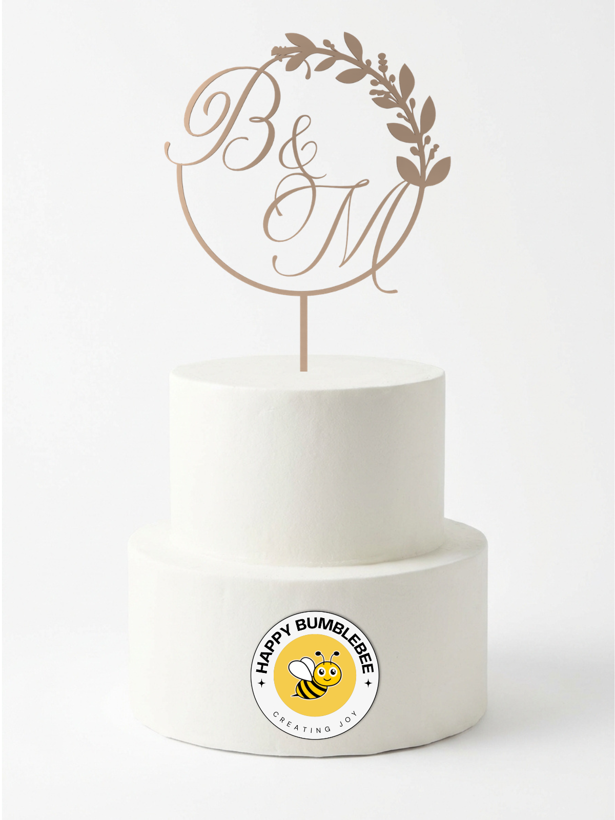 Hochzeit Cake Topper "Monogramm im Kranz" Personalisiert - Happy Bumblebee