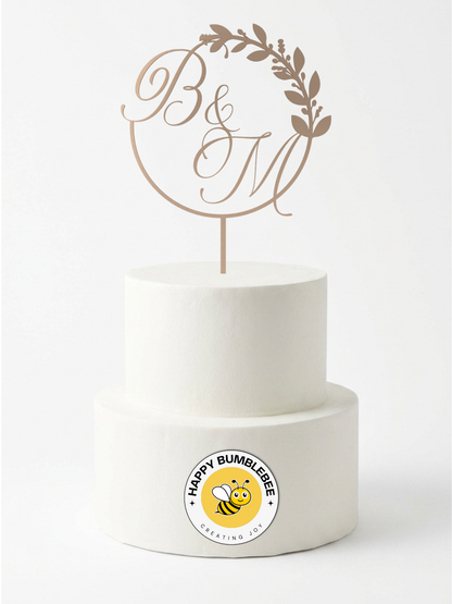 Hochzeit Cake Topper "Monogramm im Kranz" Personalisiert - Happy Bumblebee