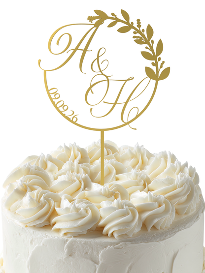 Hochzeit Cake Topper "Monogramm im Kranz" Personalisiert - Happy Bumblebee