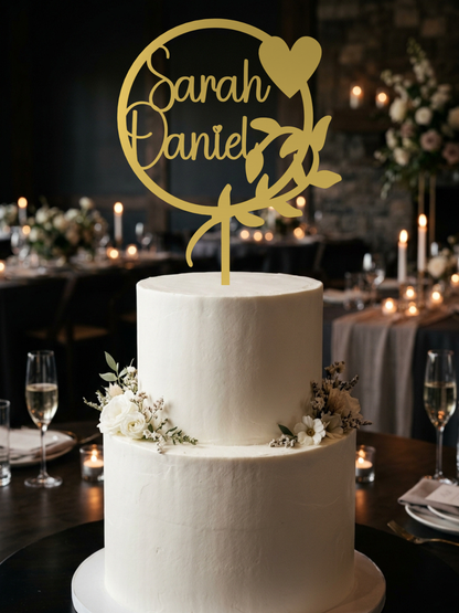 Hochzeit Cake Topper "Kranz mit Zweig" Personalisiert - Happy Bumblebee