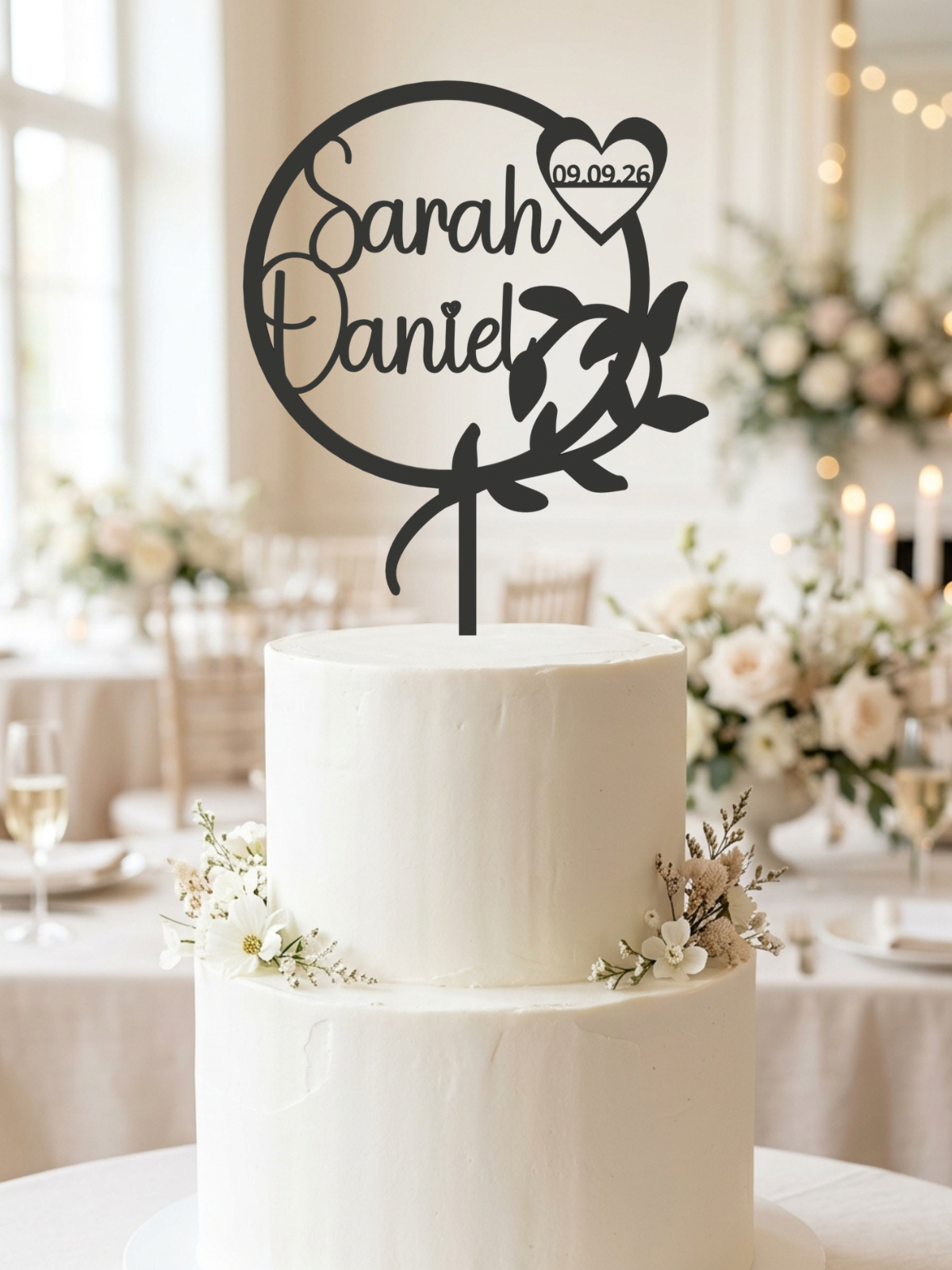 Hochzeit Cake Topper "Kranz mit Zweig" Personalisiert - Happy Bumblebee