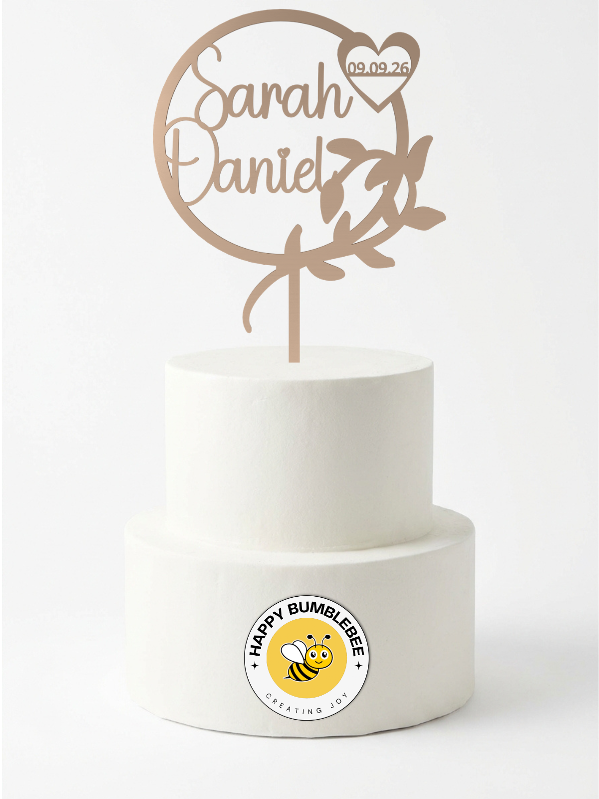 Hochzeit Cake Topper "Kranz mit Zweig" Personalisiert - Happy Bumblebee