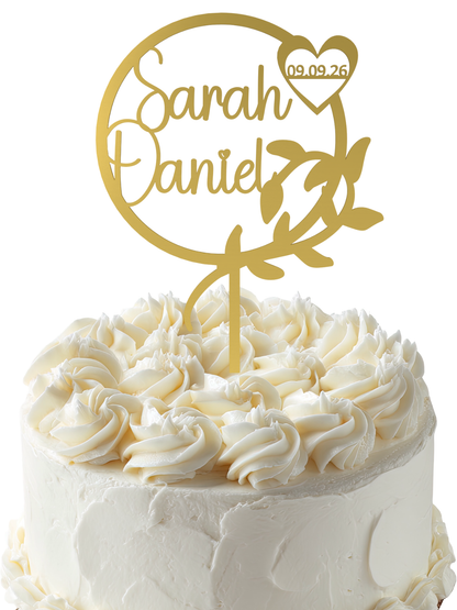 Hochzeit Cake Topper "Kranz mit Zweig" Personalisiert - Happy Bumblebee