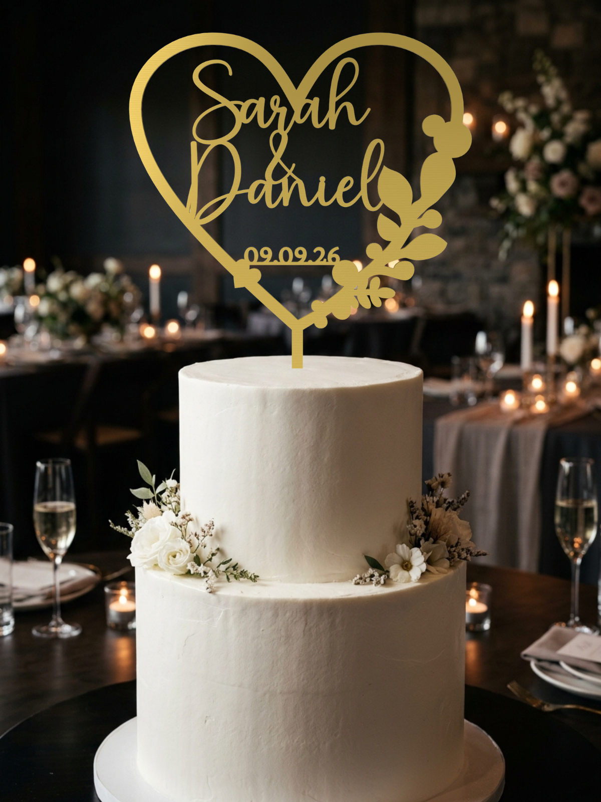 Hochzeit Cake Topper "Herz mit Eukalyptus" Personalisiert - Happy Bumblebee