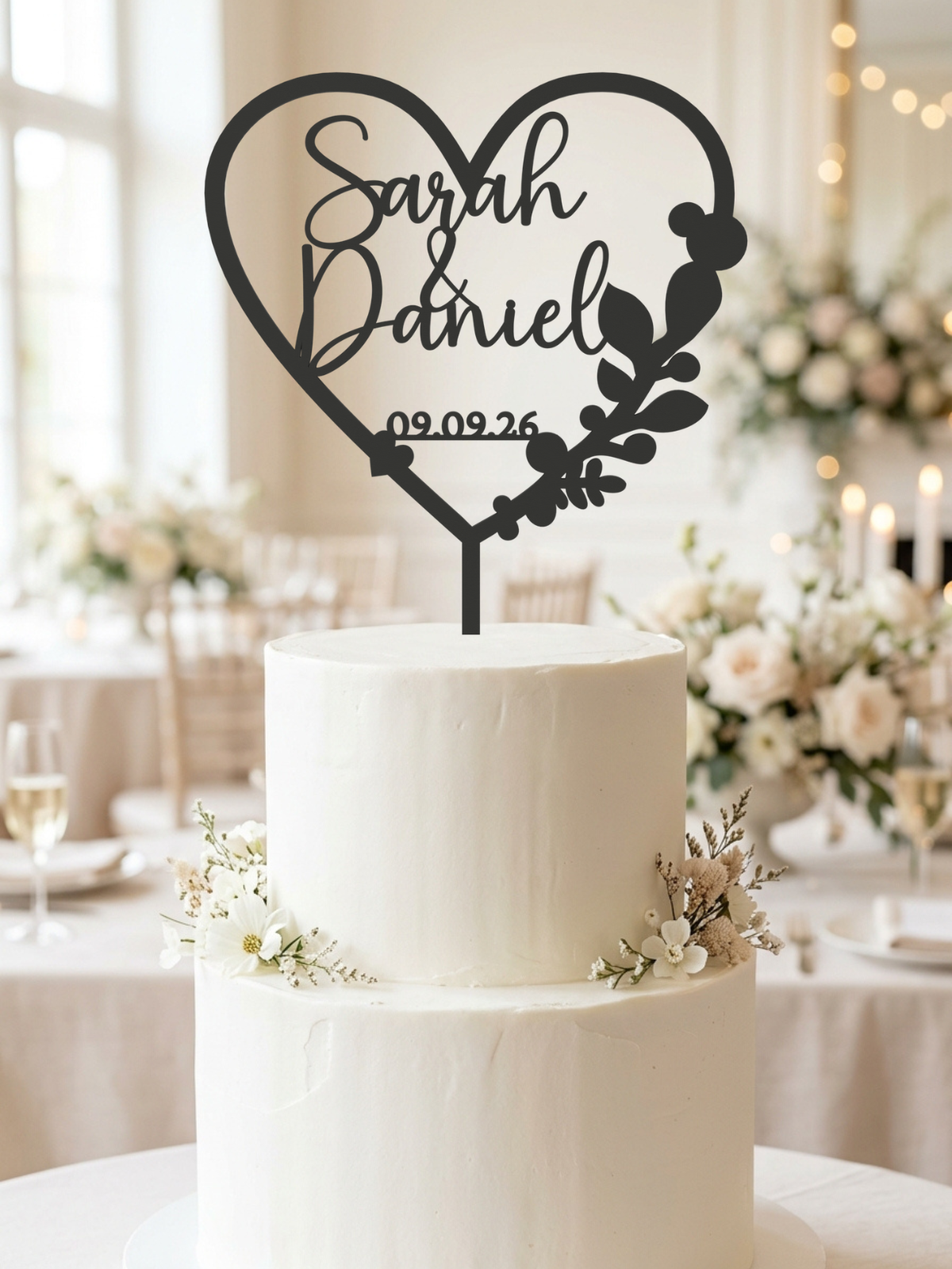 Hochzeit Cake Topper "Herz mit Eukalyptus" Personalisiert - Happy Bumblebee