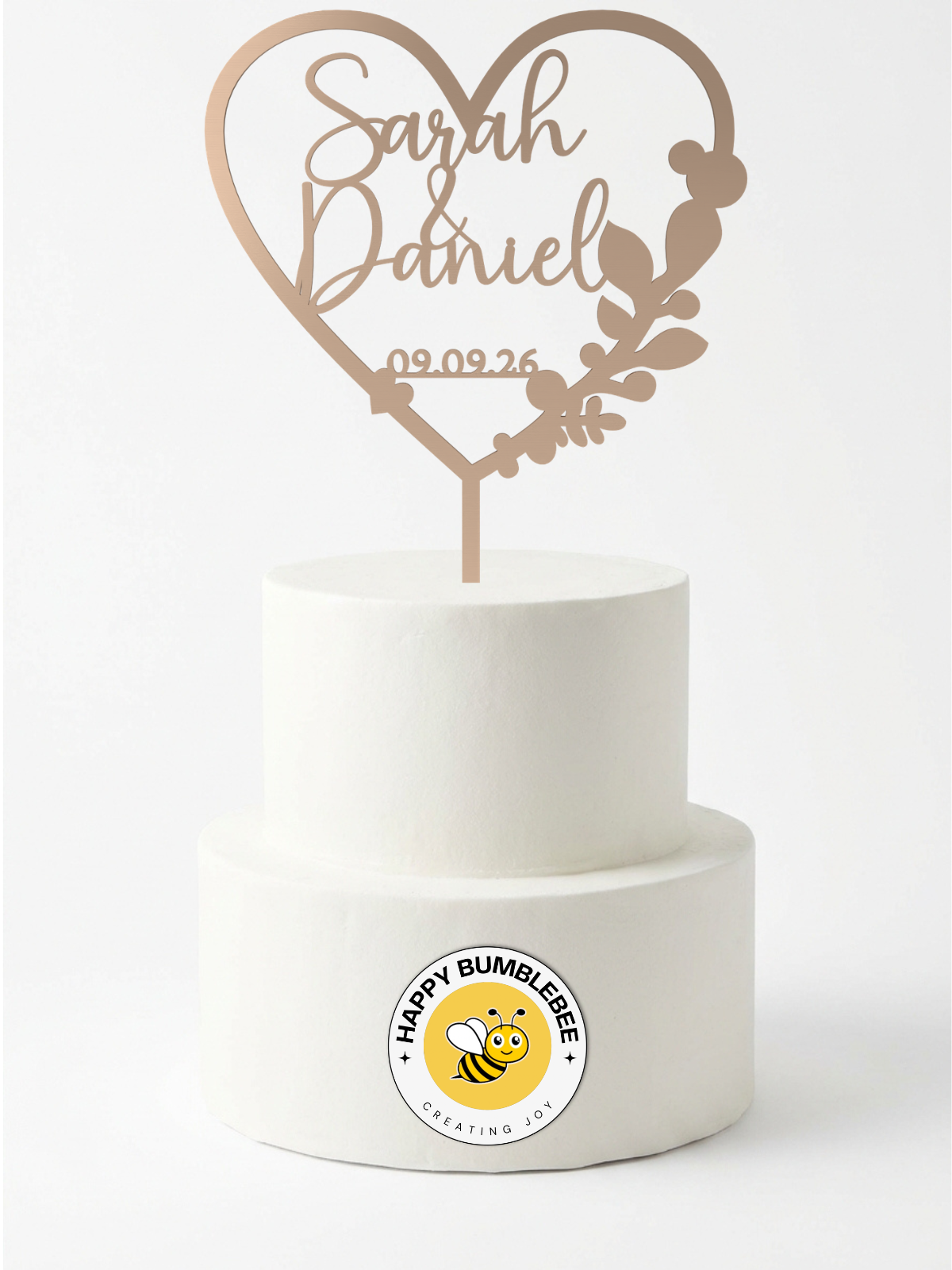 Hochzeit Cake Topper "Herz mit Eukalyptus" Personalisiert - Happy Bumblebee