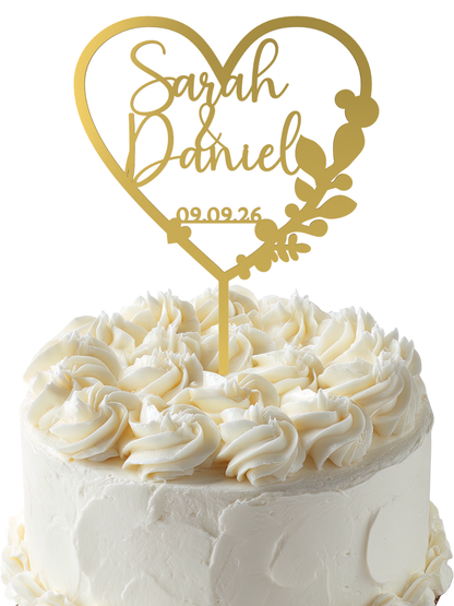 Hochzeit Cake Topper "Herz mit Eukalyptus" Personalisiert - Happy Bumblebee