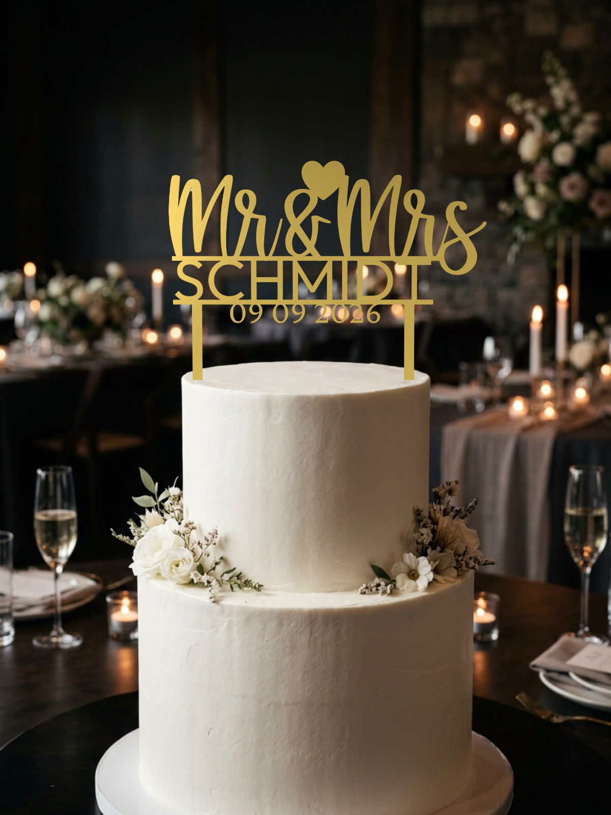 Hochzeit Cake Topper "Mr & Mrs mit Nachname" Personalisiert - Happy Bumblebee