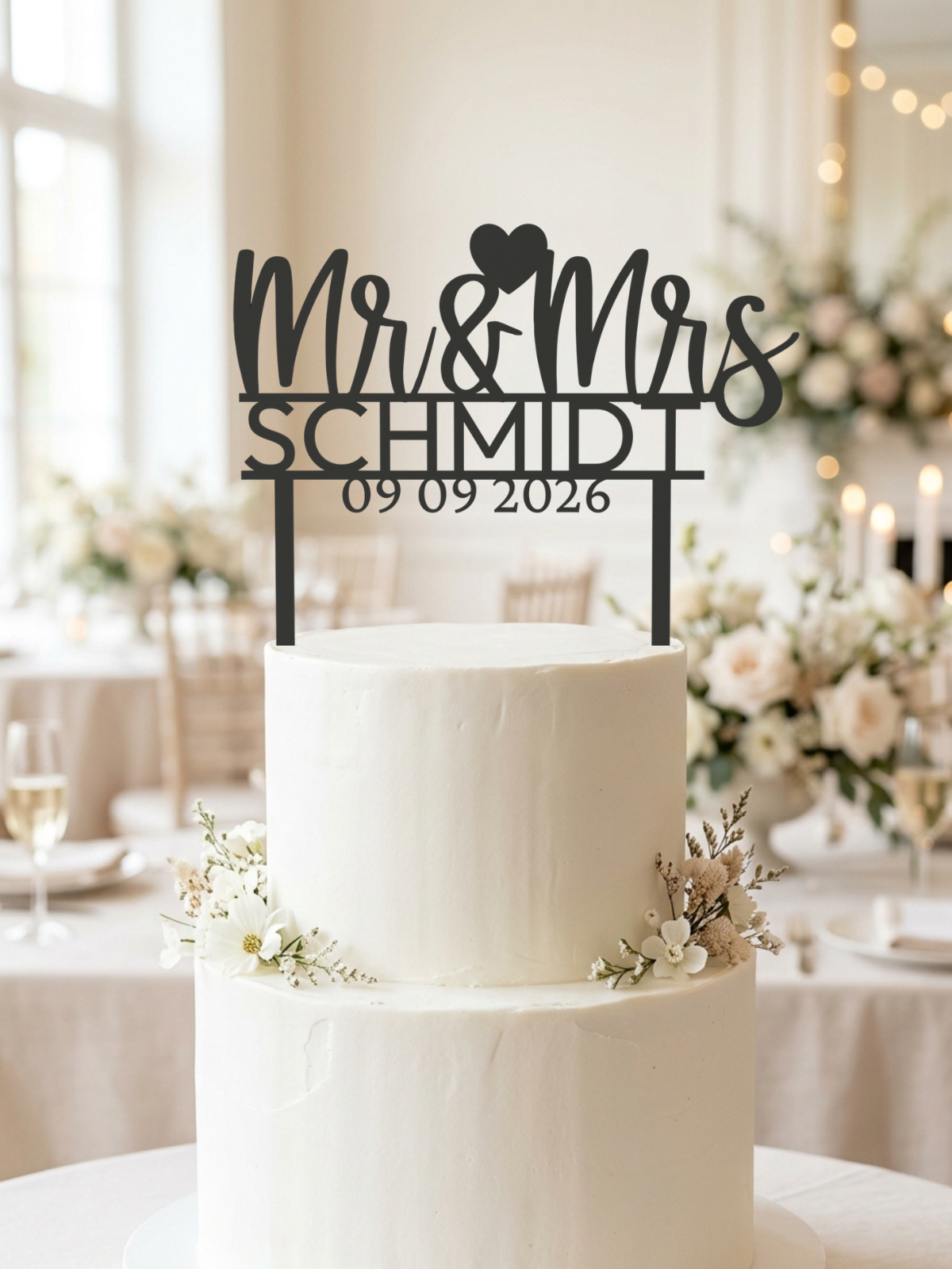 Hochzeit Cake Topper "Mr & Mrs mit Nachname" Personalisiert - Happy Bumblebee