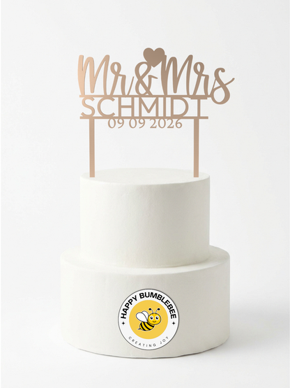Hochzeit Cake Topper "Mr & Mrs mit Nachname" Personalisiert - Happy Bumblebee