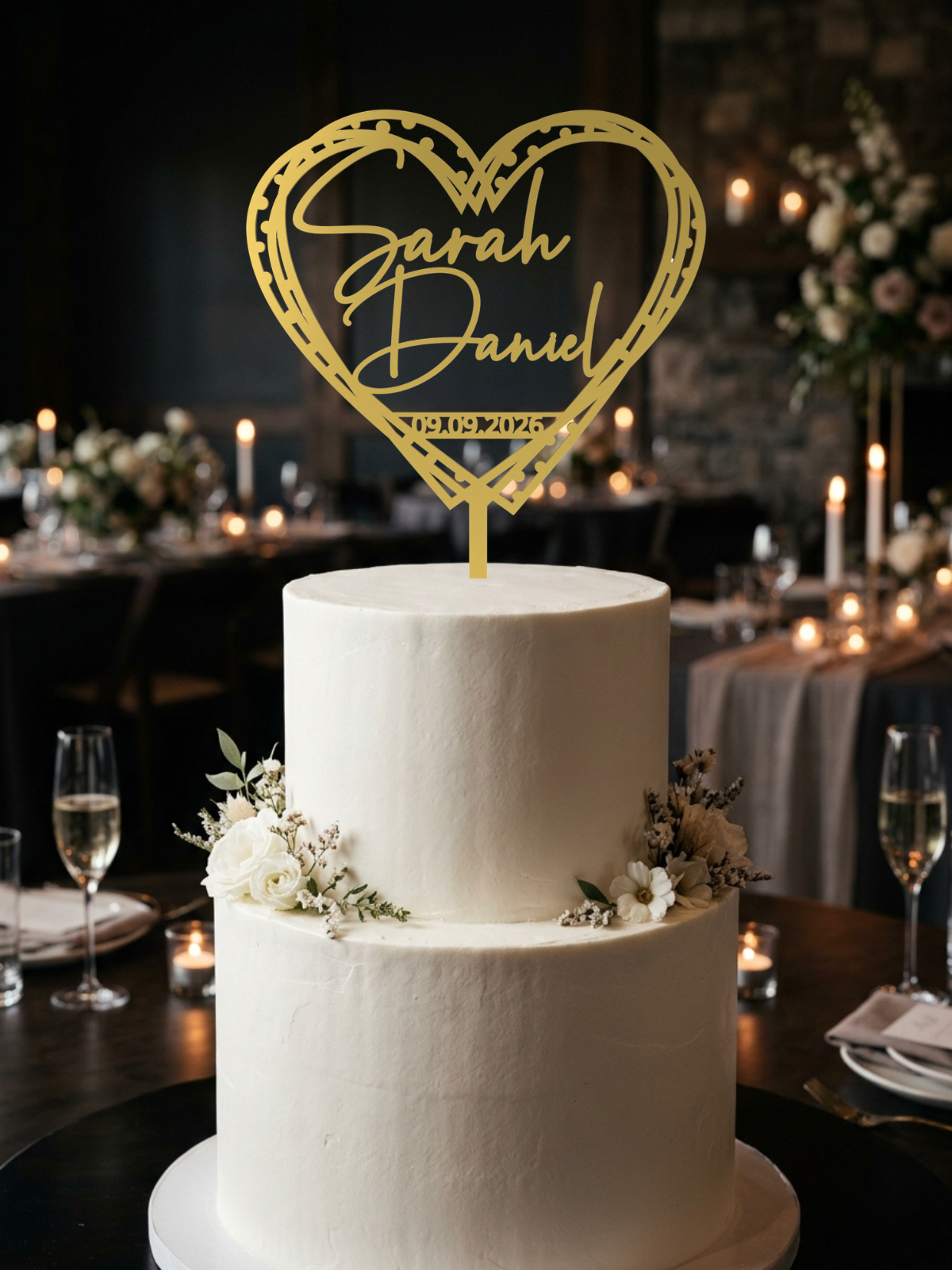 Hochzeit Cake Topper "Herz gestrichelt" Personalisiert - Happy Bumblebee