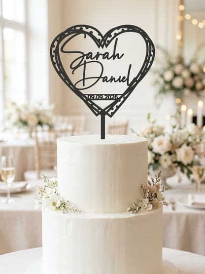 Hochzeit Cake Topper "Herz gestrichelt" Personalisiert - Happy Bumblebee