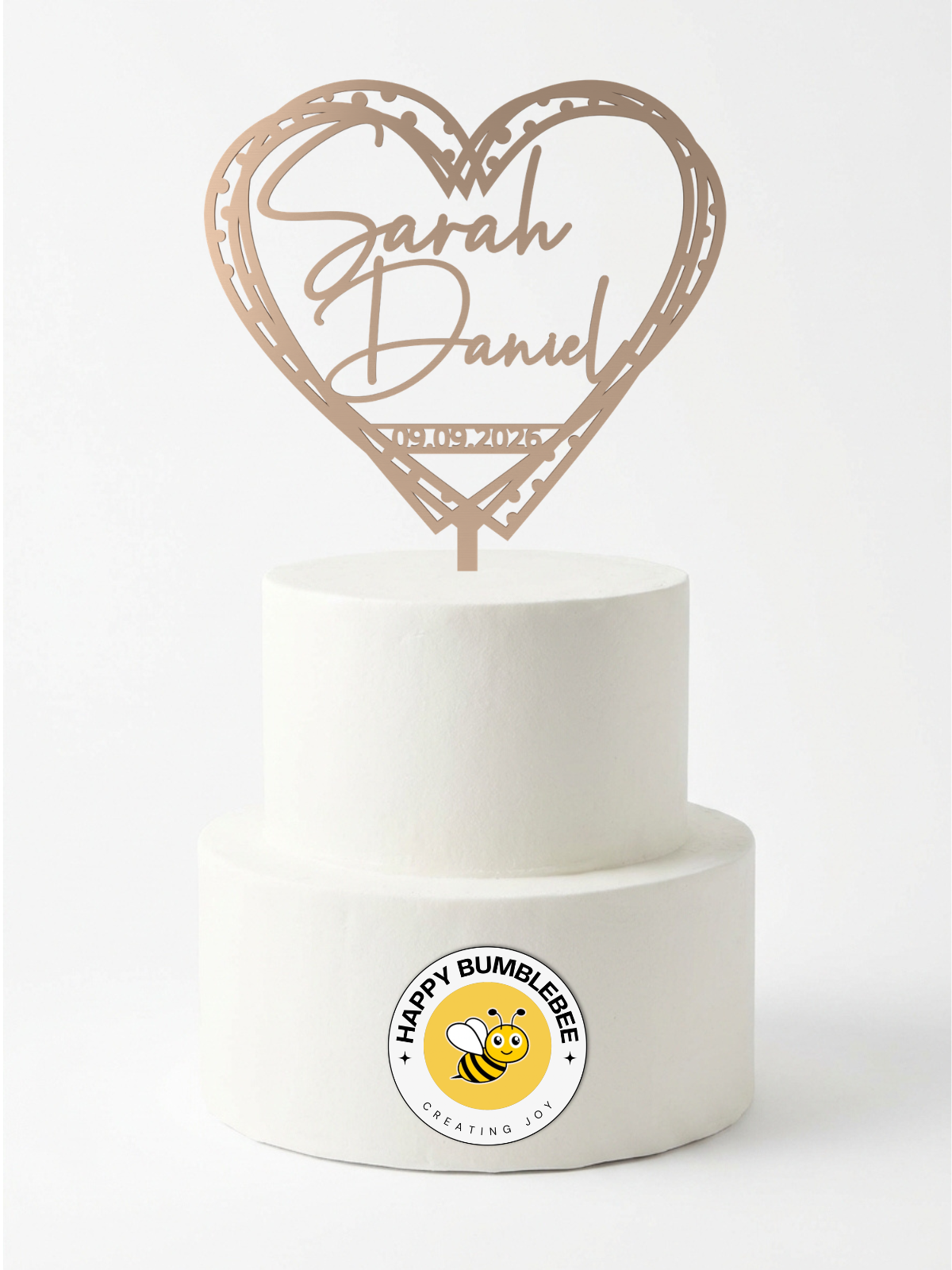 Hochzeit Cake Topper "Herz gestrichelt" Personalisiert - Happy Bumblebee