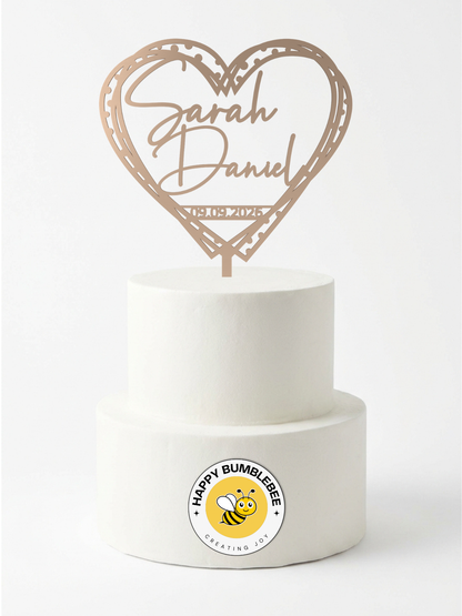 Hochzeit Cake Topper "Herz gestrichelt" Personalisiert - Happy Bumblebee