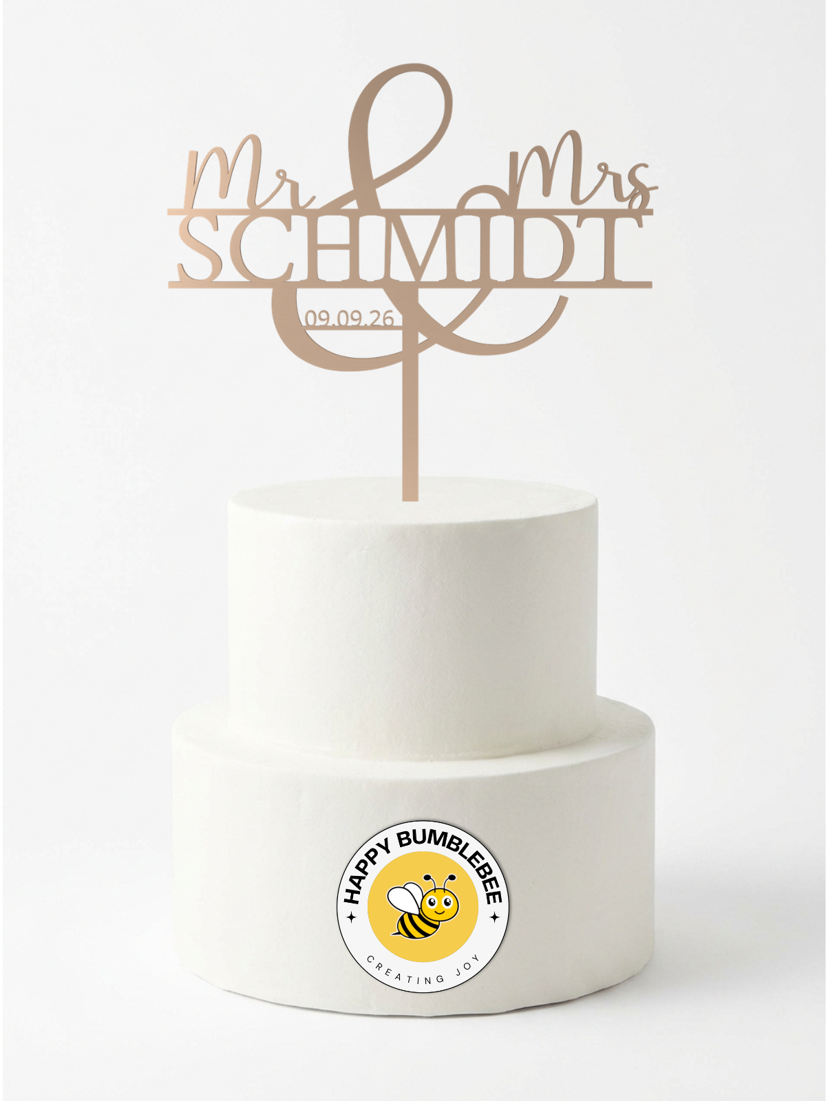 Hochzeit Cake Topper "Mr & Mrs mit Ornament-Und" Personalisiert - Happy Bumblebee