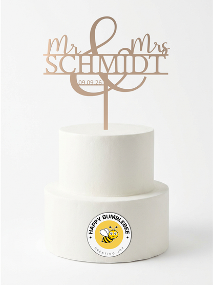 Hochzeit Cake Topper "Mr & Mrs mit Ornament-Und" Personalisiert - Happy Bumblebee