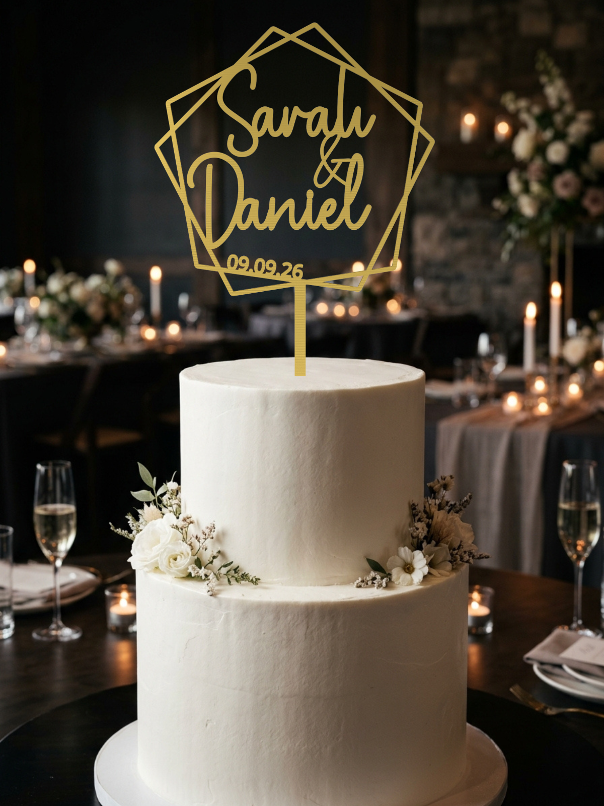 Hochzeit Cake Topper "Namen im Fünfeck" Personalisiert - Happy Bumblebee
