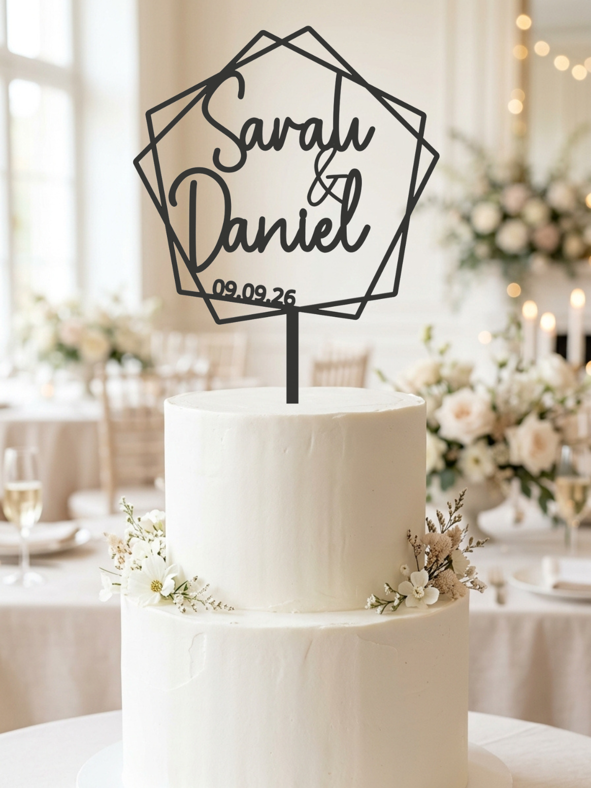 Hochzeit Cake Topper "Namen im Fünfeck" Personalisiert - Happy Bumblebee