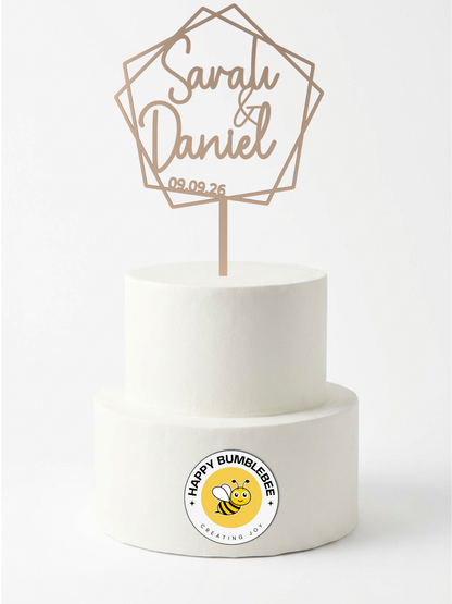 Hochzeit Cake Topper "Namen im Fünfeck" Personalisiert - Happy Bumblebee