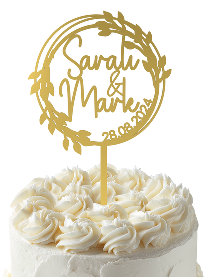 Hochzeit Cake Topper "Lorbeerkranz" Personalisiert - Happy Bumblebee