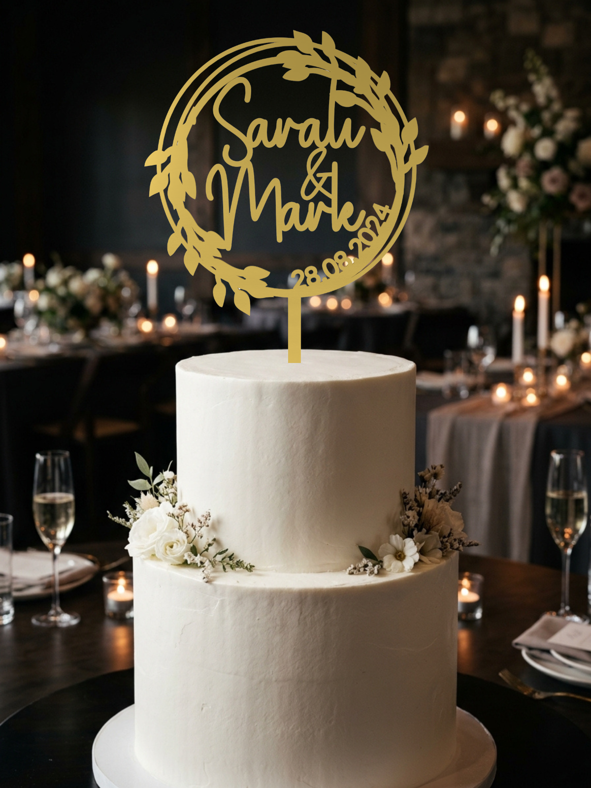 Hochzeit Cake Topper "Lorbeerkranz" Personalisiert - Happy Bumblebee