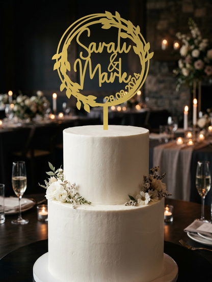Hochzeit Cake Topper "Lorbeerkranz" Personalisiert - Happy Bumblebee