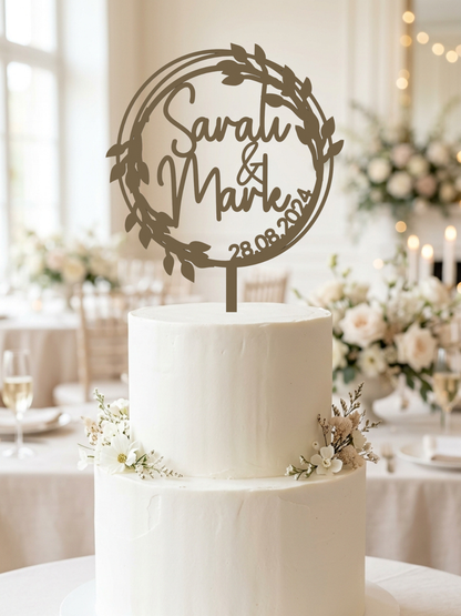 Hochzeit Cake Topper "Lorbeerkranz" Personalisiert - Happy Bumblebee
